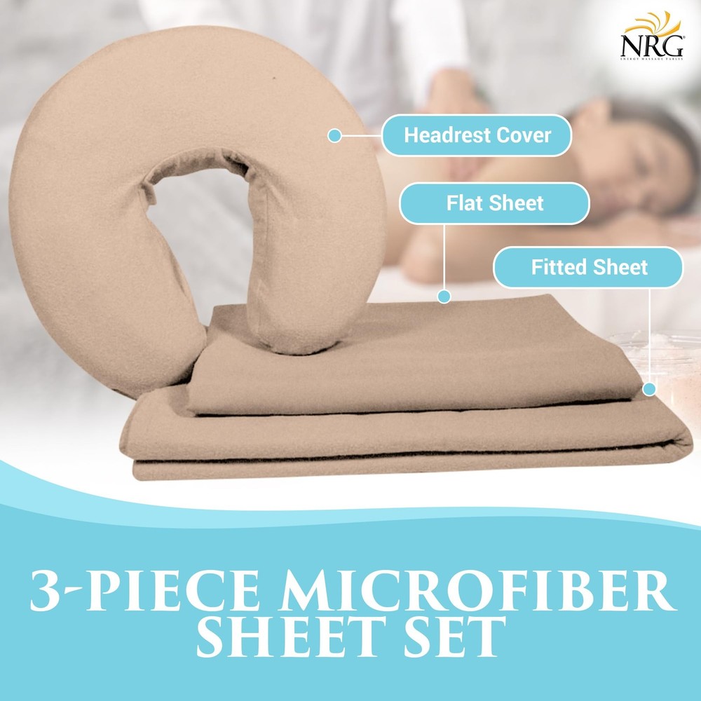 Premium Microfiber 3 Piece Massage Sheet Set by - Includes Massage Table Flat...