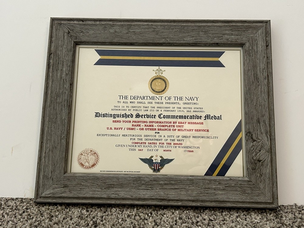 NAVY DISTINGUISHED SERVICE COMMEMORATIVE MEDAL CERTIFICATE ~ CUSTOM PRINTING T-1