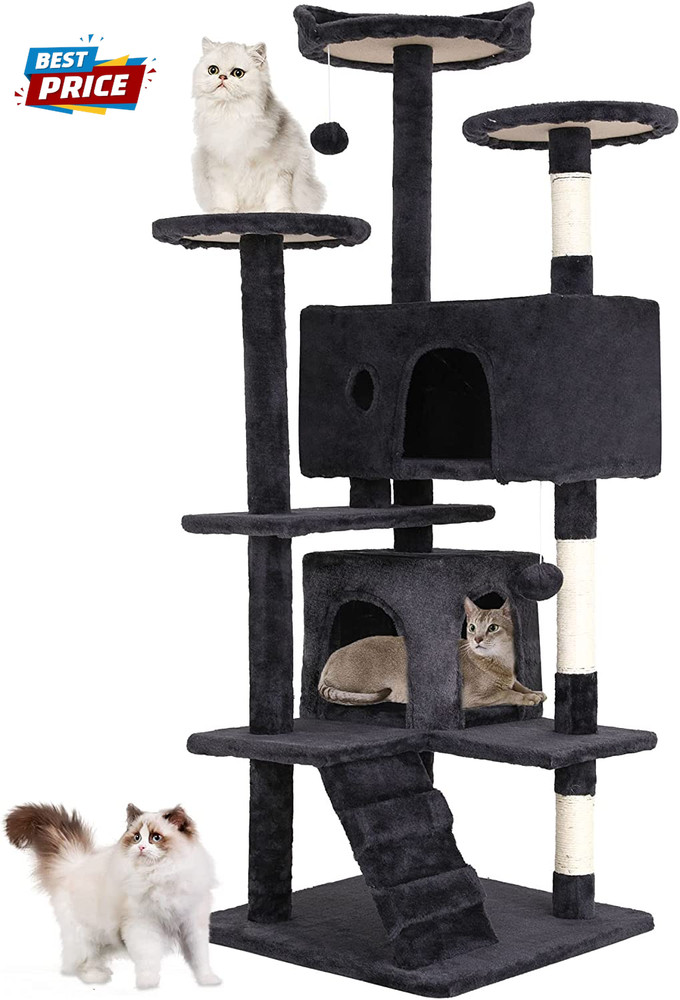 54" Cat Tree Tower | Dark Gray | Sturdy, Easy to Assemble, Multi-Level Activity