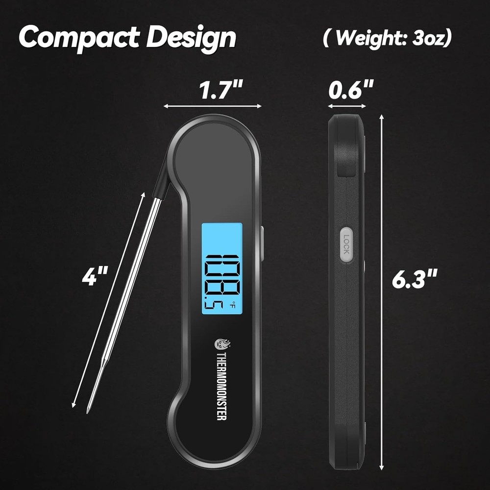Instant Read Digital Meat Thermometer, ±0.5℉ Precision, Black Kitchen Gadget