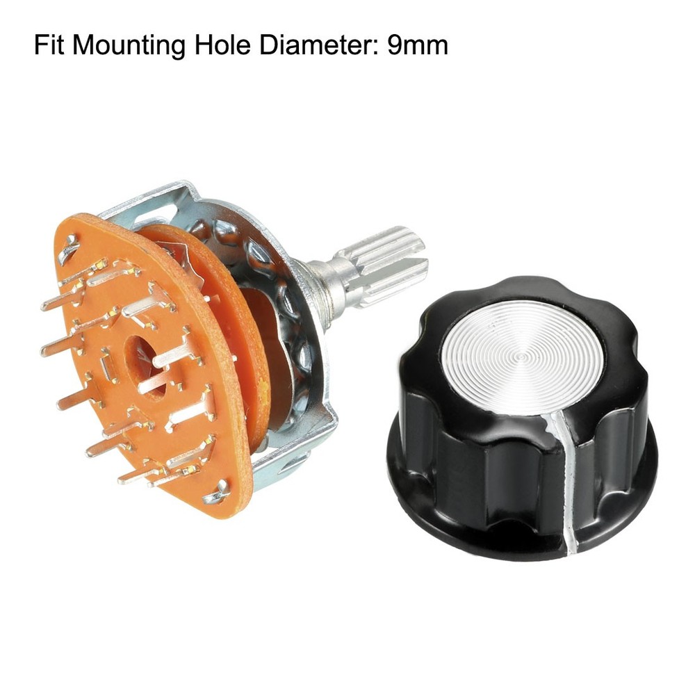 2PCS 3P4T 3 Pole 4 Throw Single Deck Rotary Switch with Knob