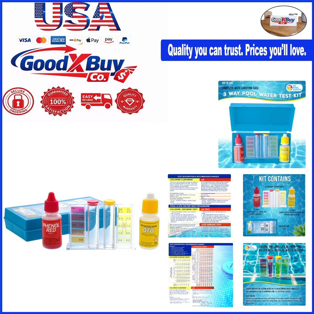 Swimming Pool  Kit - 3-Way Water testing for pH, Chlorine, Bromine - Includes...