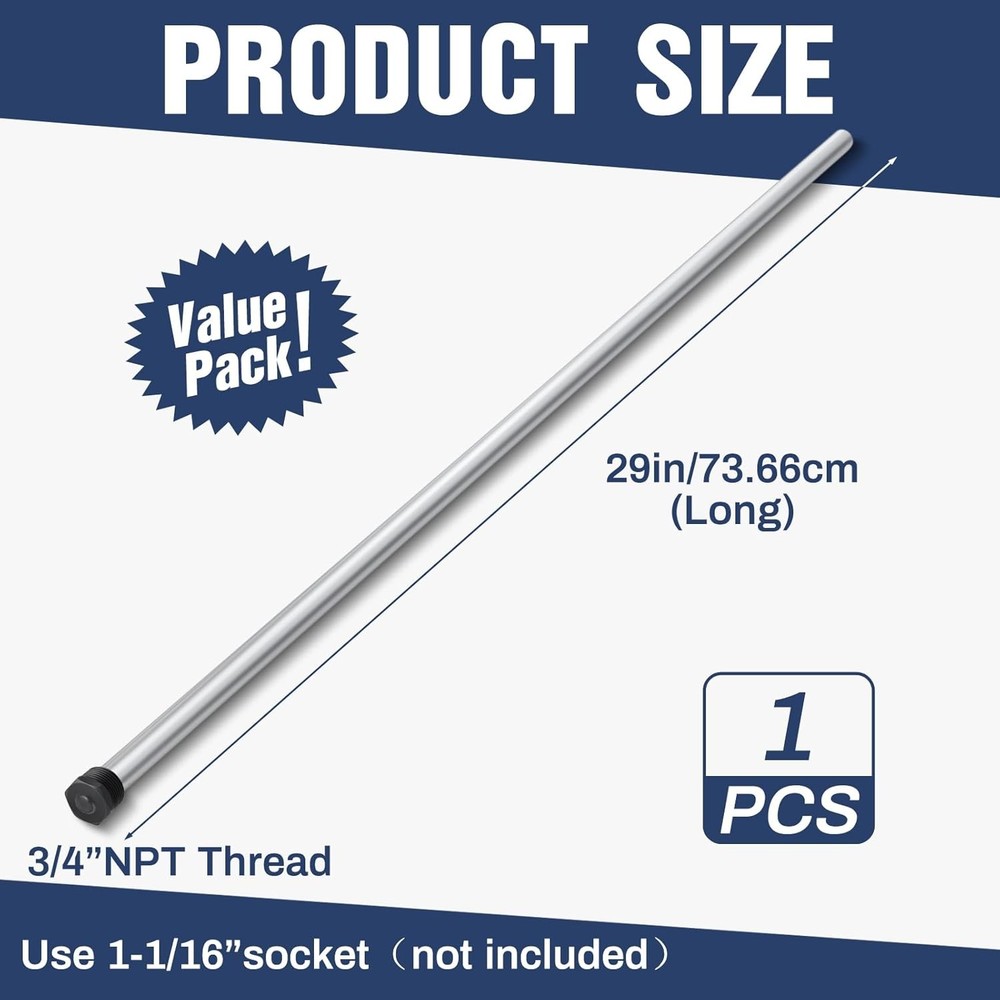 Tandefio 1 Pcs Anode Rod for Hot Water Heater Aluminum 3/4 Npt X 29 Inches