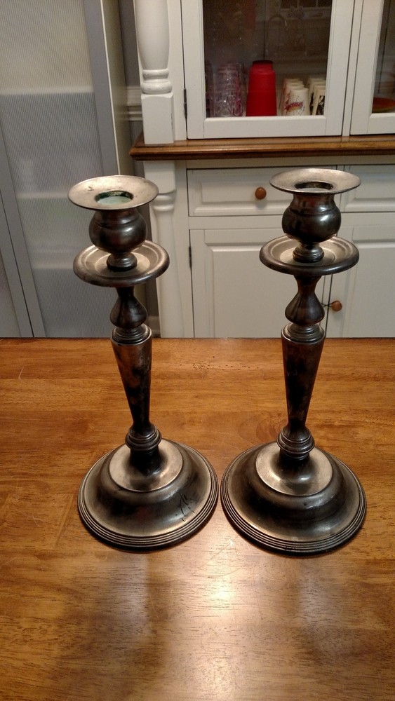 VINTAGE SILVER PLATED CANDLE HOLDER SET 11" TALL