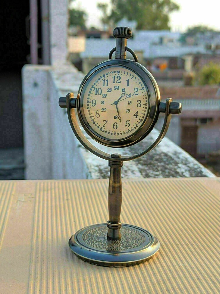 Table Clock Solid Brass Stand Nautical Maritime Antique Hanging Table Desk Decor