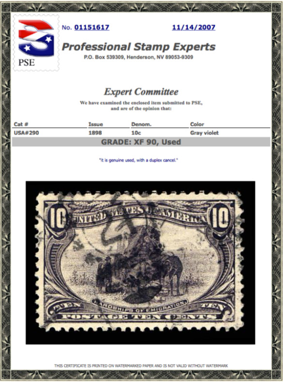 #290 Used, PSE & PF Graded 90, PSE Cert # 01313370, PF Cert #433032