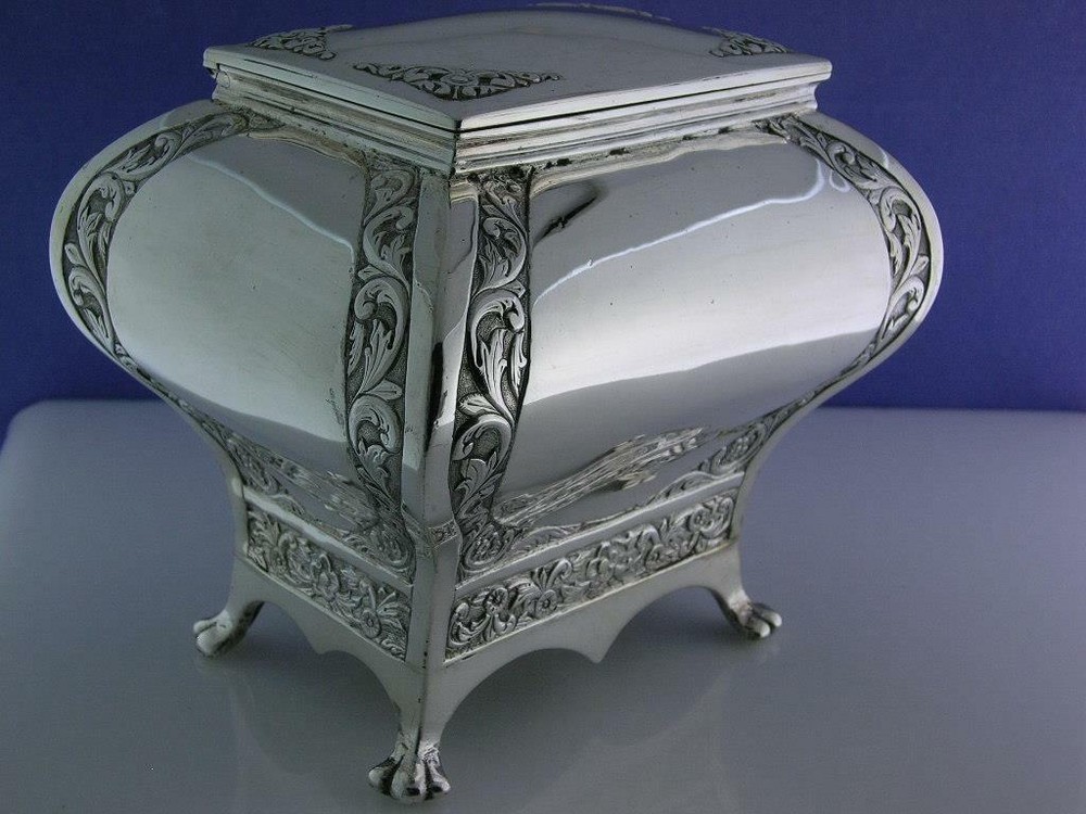 Antique Indian solid Silver Tea Caddy GRISH CHUNDER DUTT ~ Bhowanipore Calcutta