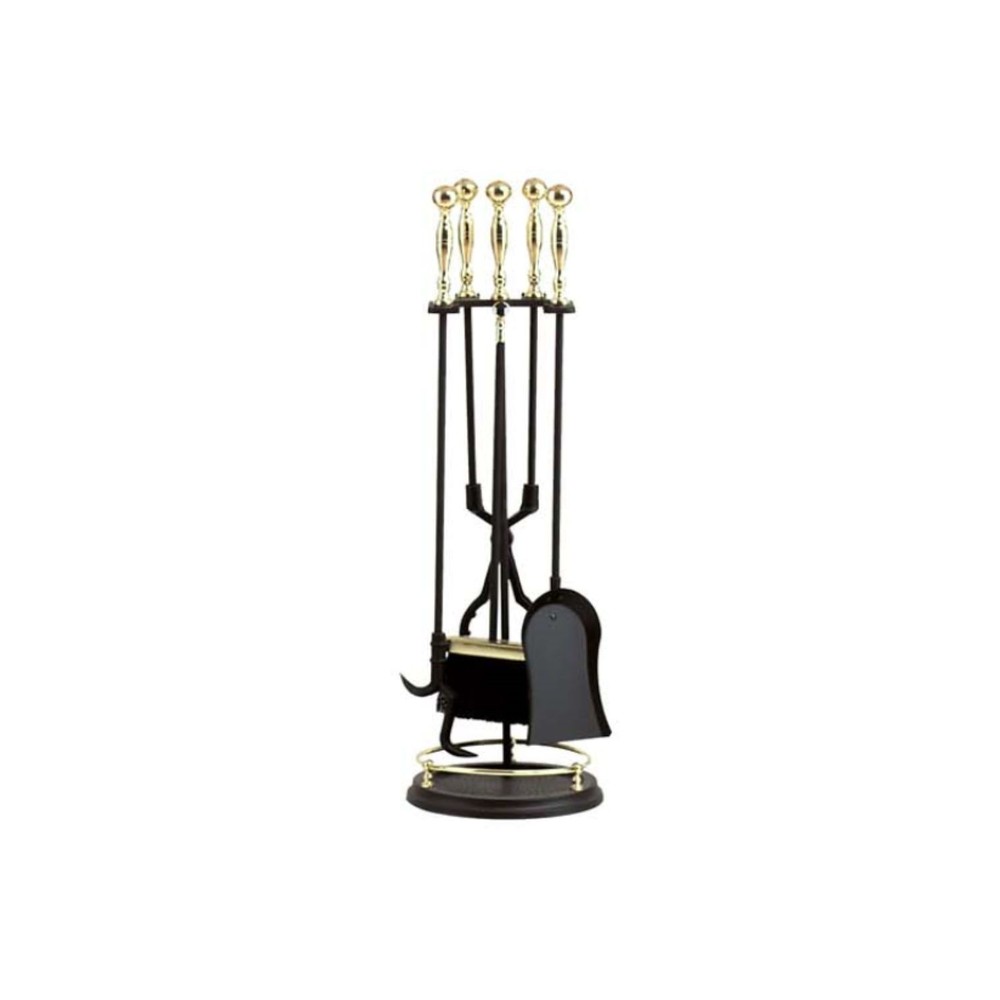 Dagan Five Piece Fireplace Tool Set, Polished Brass and Black