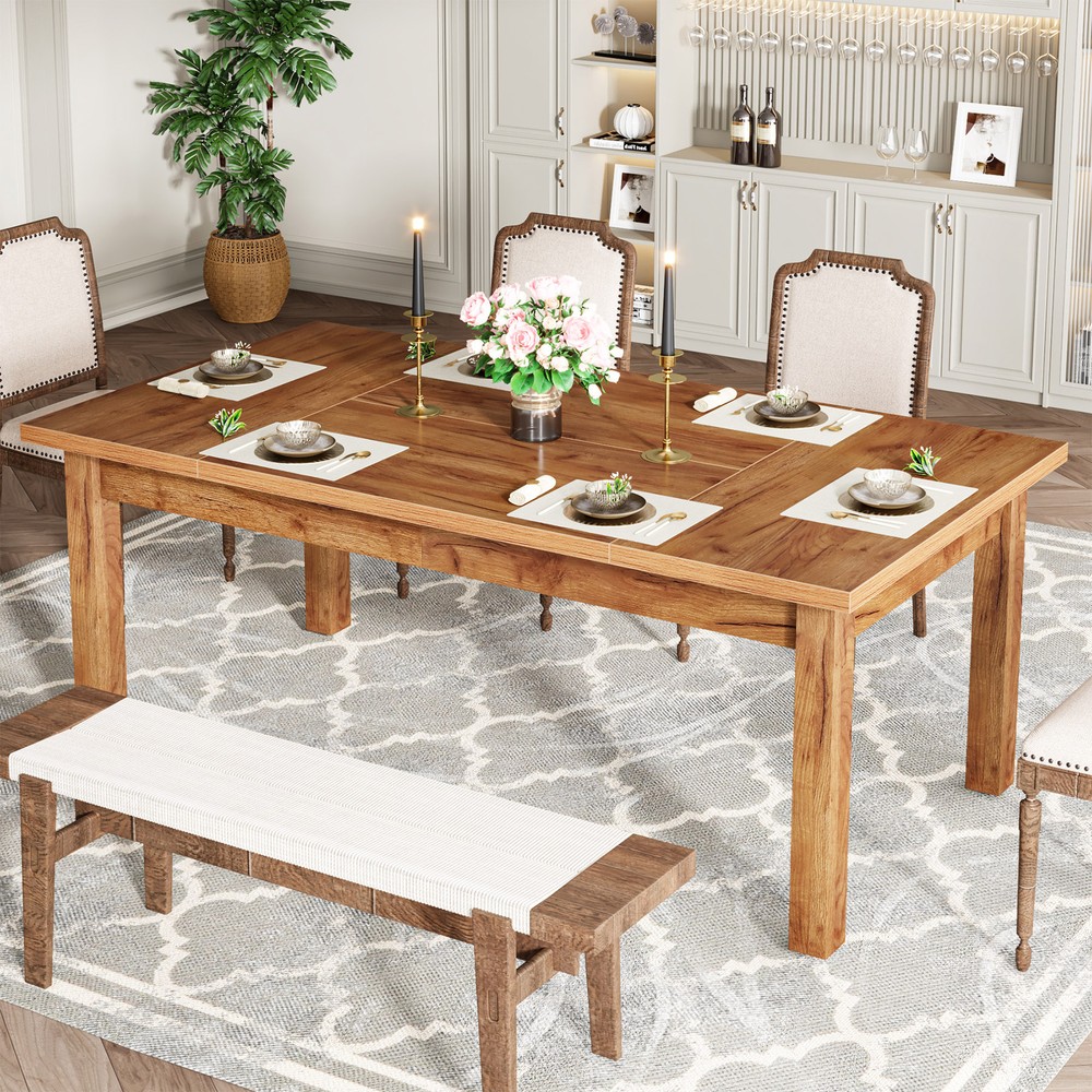 71" Wood Dining Table Large Rectangular Dinner Kitchen Table for 6 to 8 People