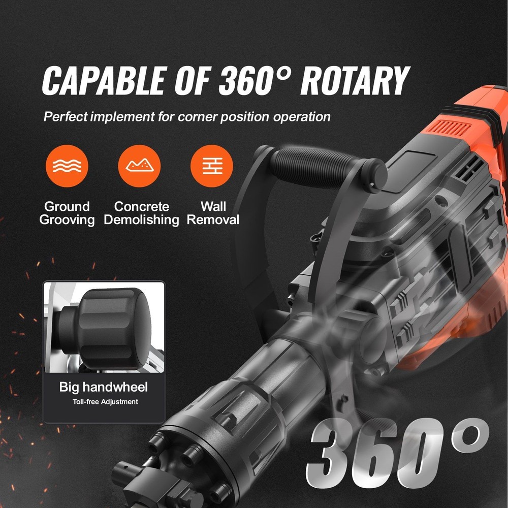 3500W 60J Industrial Jack Hammer, 2 Bits, 360° Handle, High Performance
