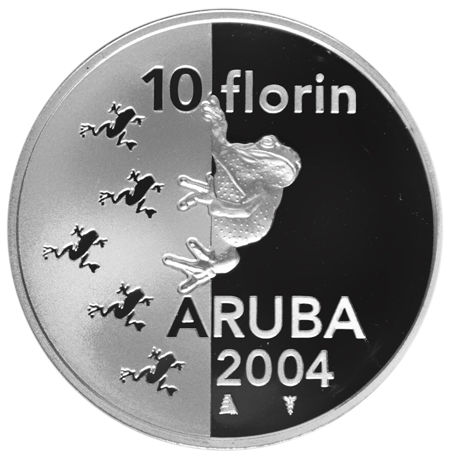 ARUBA 10 Florin 2004 Silver Prooflike 'Tree Frog' Mint packaging