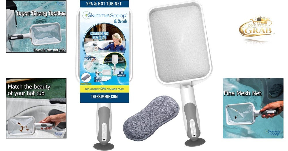 White Patented Handheld Spa Skimmer with Fine Mesh Net Durable Lightweight
