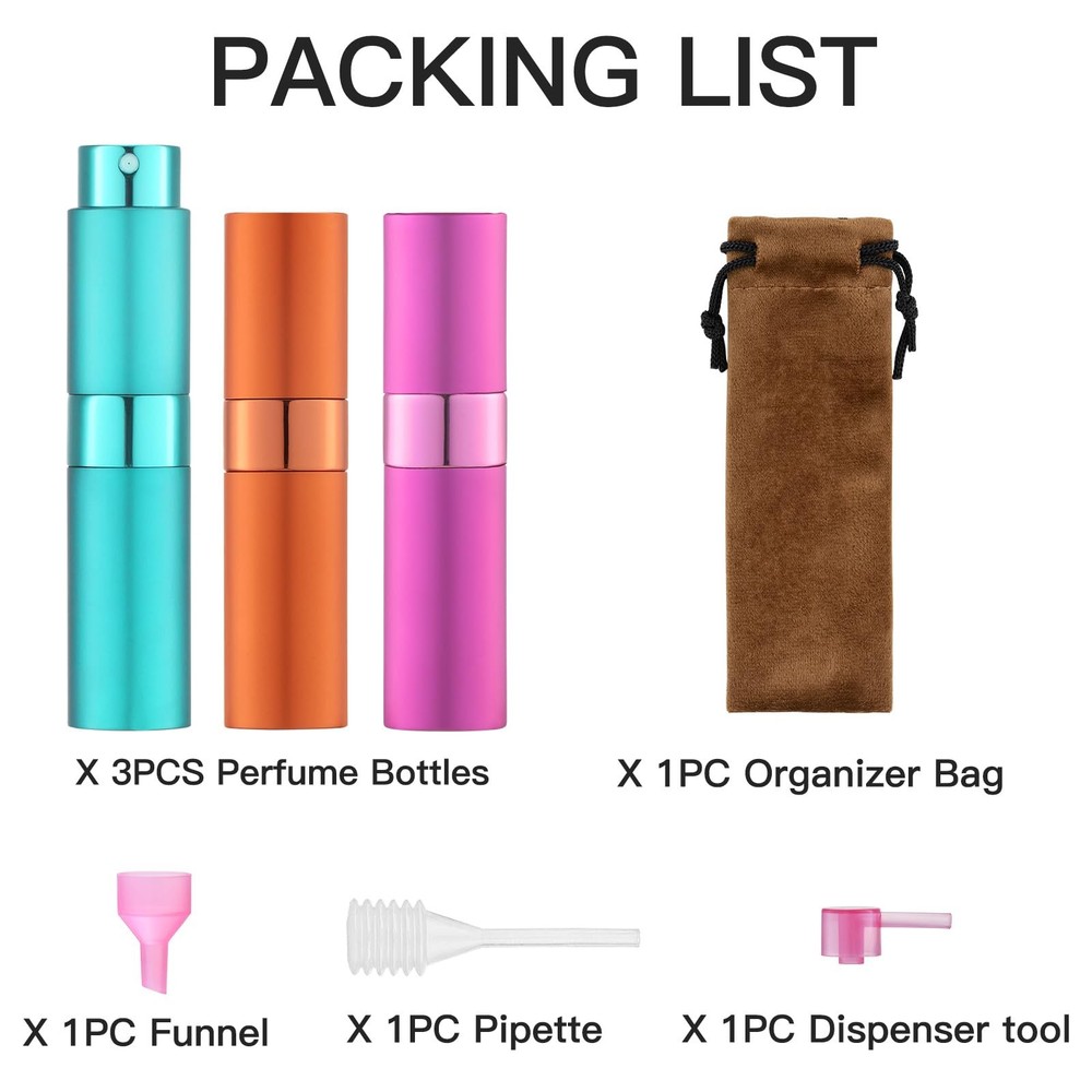 LISAPACK 8ml Travel Atomizer Spray Bottles 3Pack Refillable Cologne