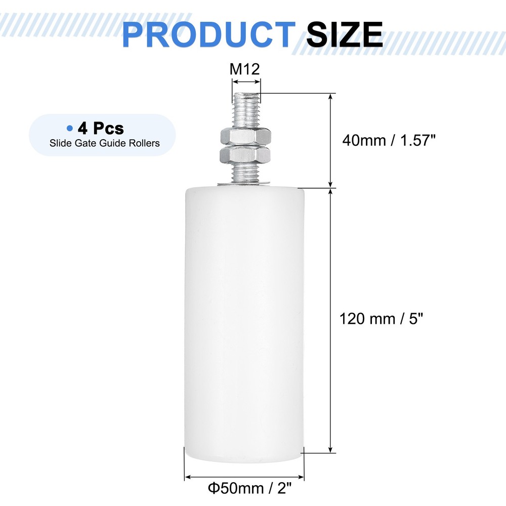 4Pcs Slide Gate Guide Roller, 5" Nylon Sliding Gate Support Assembly, White