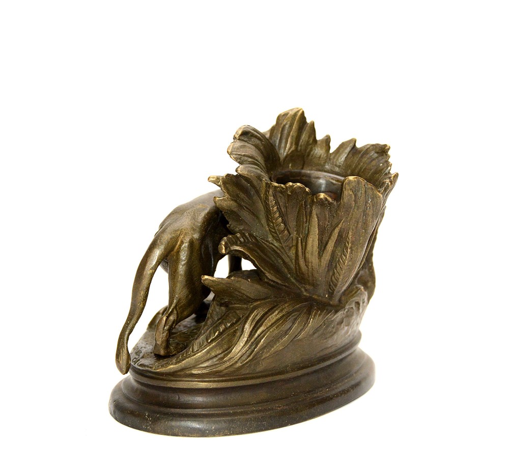 Heavy Bronze African Lion Figure Match Holder