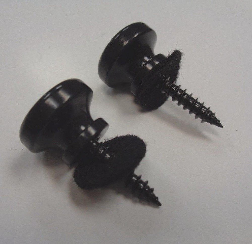 Black Guitar Strap Buttons with Washers & Screws