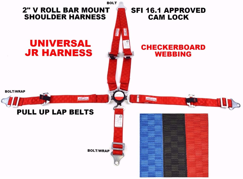 UNIVERSAL JUNIOR  HARNESS CAM LOCK SFI 16.1 RED CHECKERBOARD RACERDIRECT