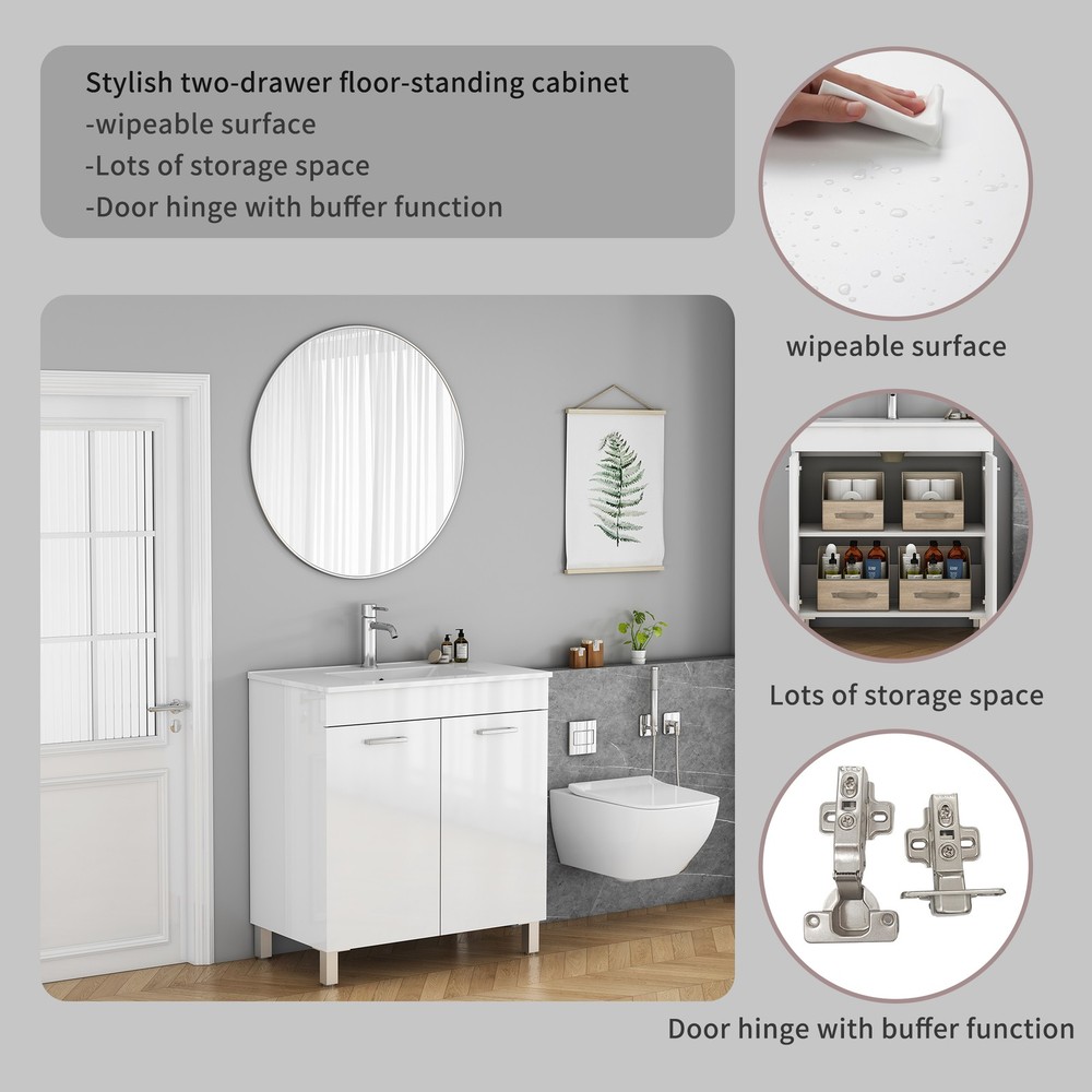 32-Inch Floor-Mounted Bathroom Vanity with Sink Combo,Double Doors With Soft C