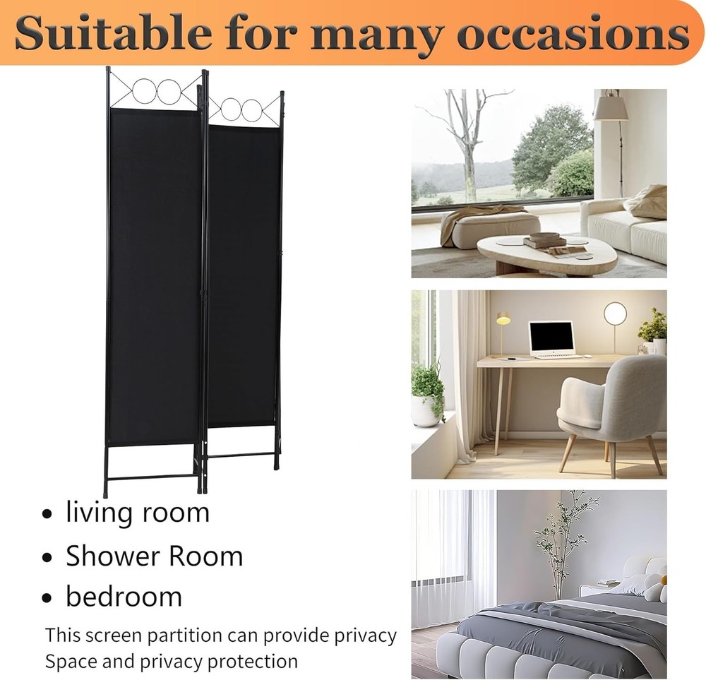 Coal Black 4 Panel Privacy Partition - Elegant Freestanding Divider for Spaces