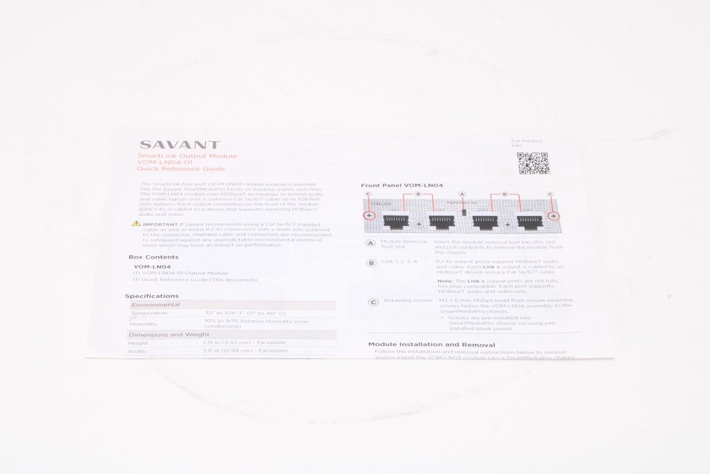 Savant VOM-LN04-01 SmartLink Output Module With Manual and Original Box