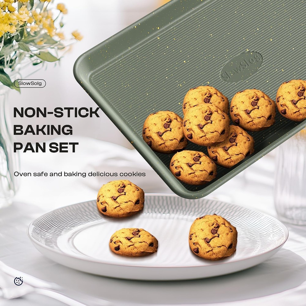 Elite 8-Piece Bakeware Set: Stackable, Nonstick Ceramic, Green Carbon Steel