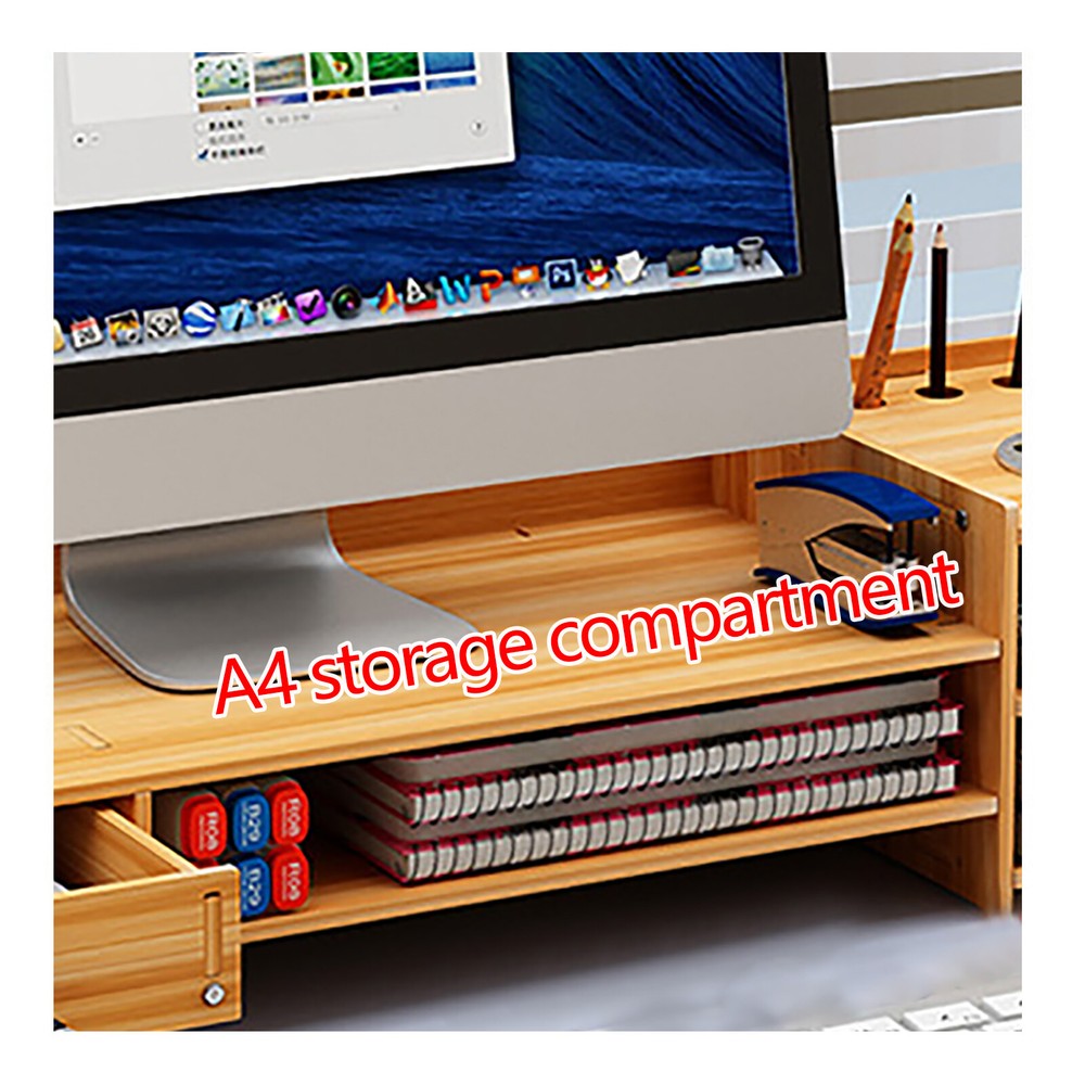 Wood Desk Organizer Home Office Desktop Storage Drawer Computer Holder + Lock