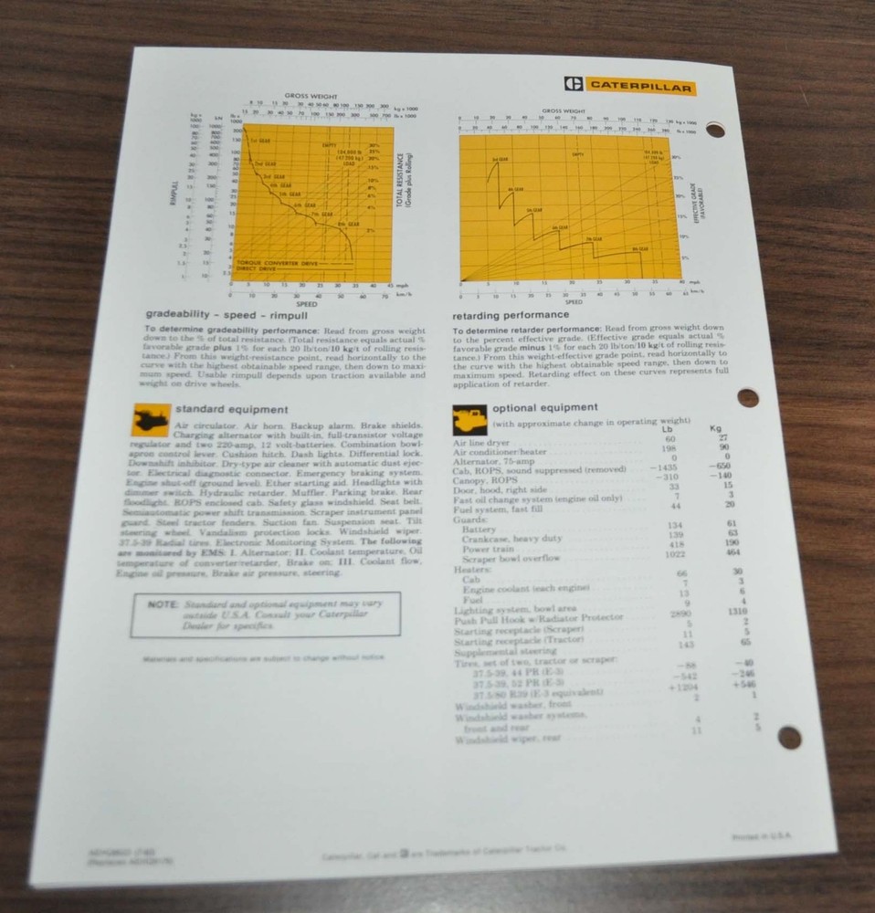 Caterpillar 657E Wheel Tractor Scraper Specification Technical Brochure Prospekt