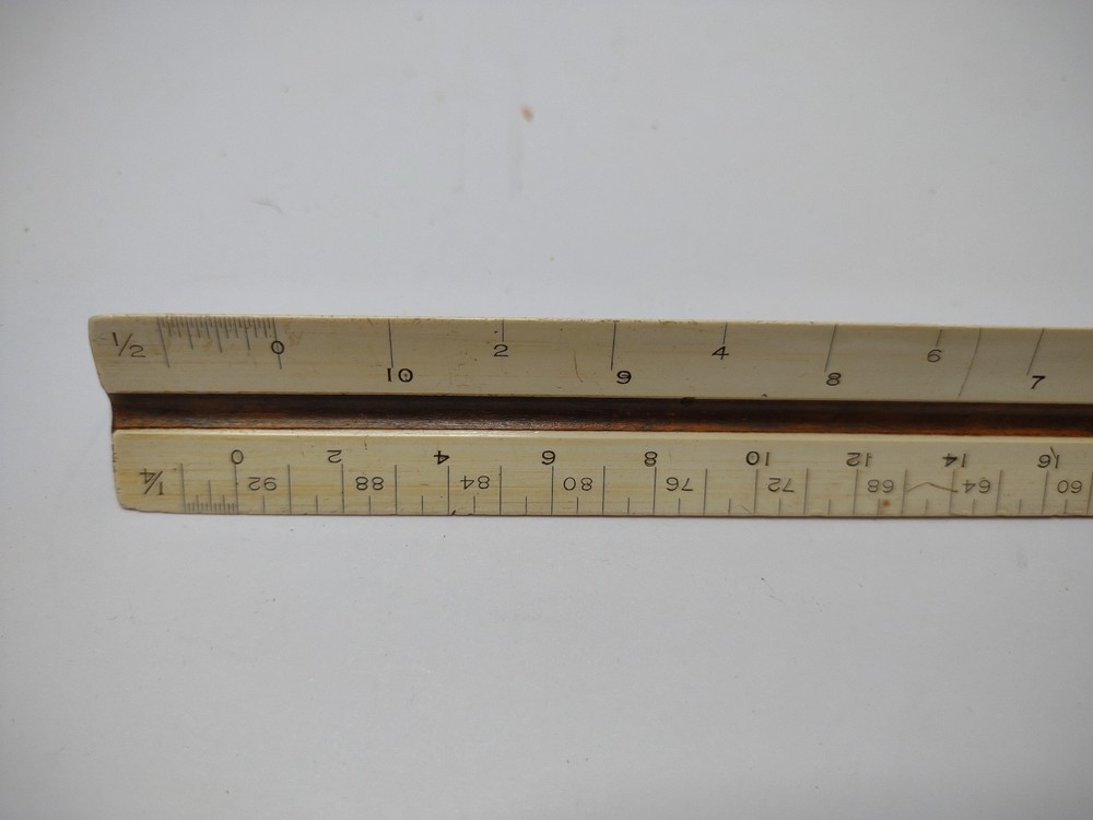 2 Vintage Triangle wood 12" rulers for drafting, architecture, engineering