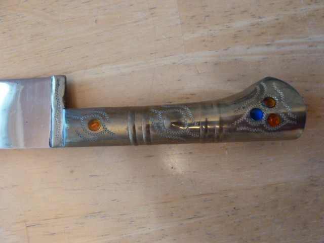 Middle Eastern Brass Dagger Knife Jeweled HANDLE Arabic Script
