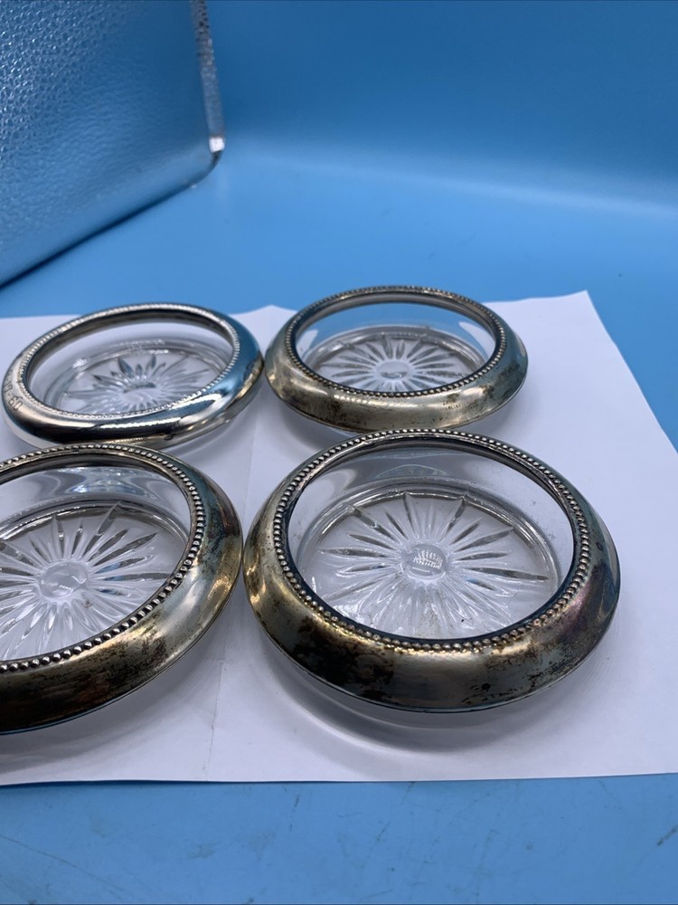 Vintage Sterling Silver Glass Coasters