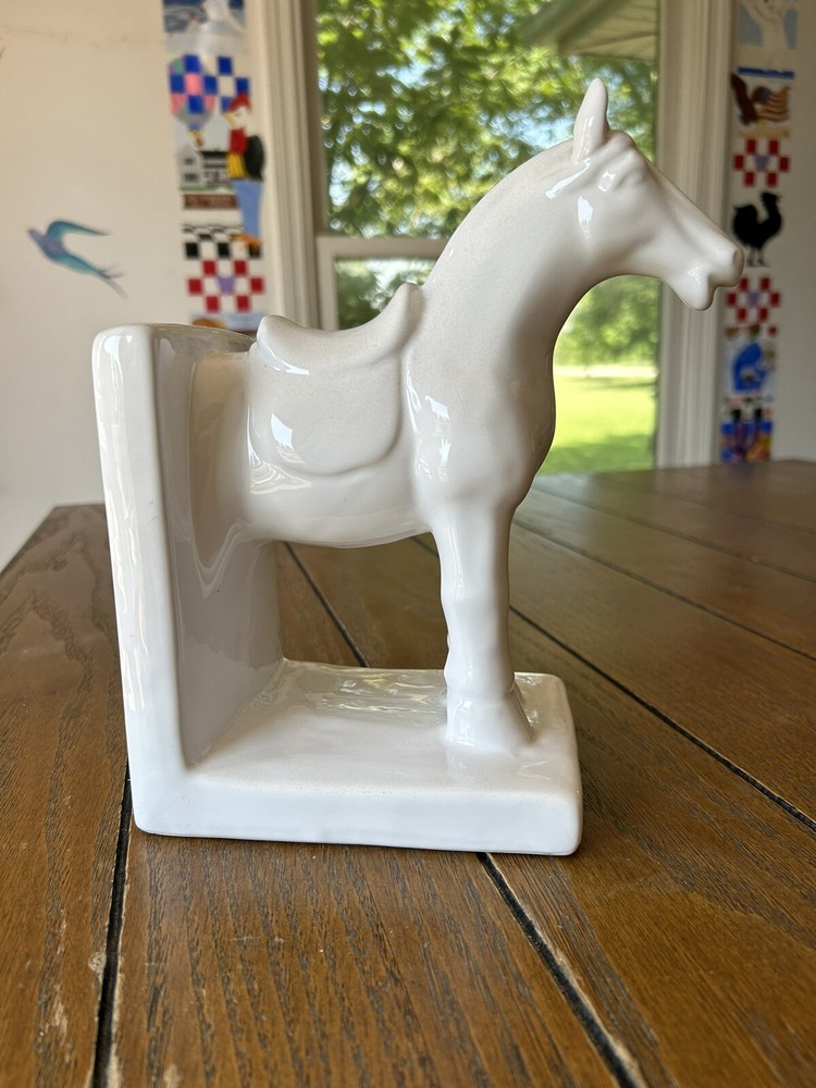 ONE White Horse Ceramic BOOKEND Library Modern Decor No Damage