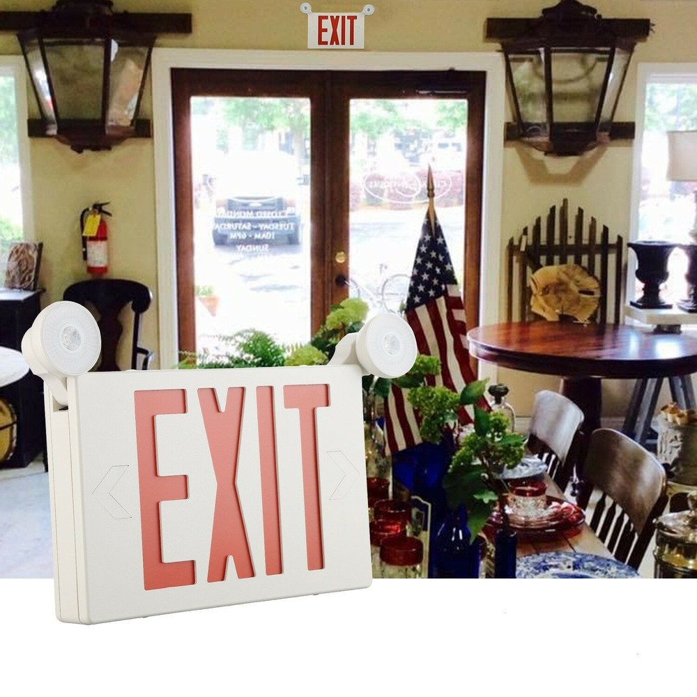 Spectsun 4 Pack Red LED Exit Sign&Emergency Lights Exit Sign Lighting Buniess