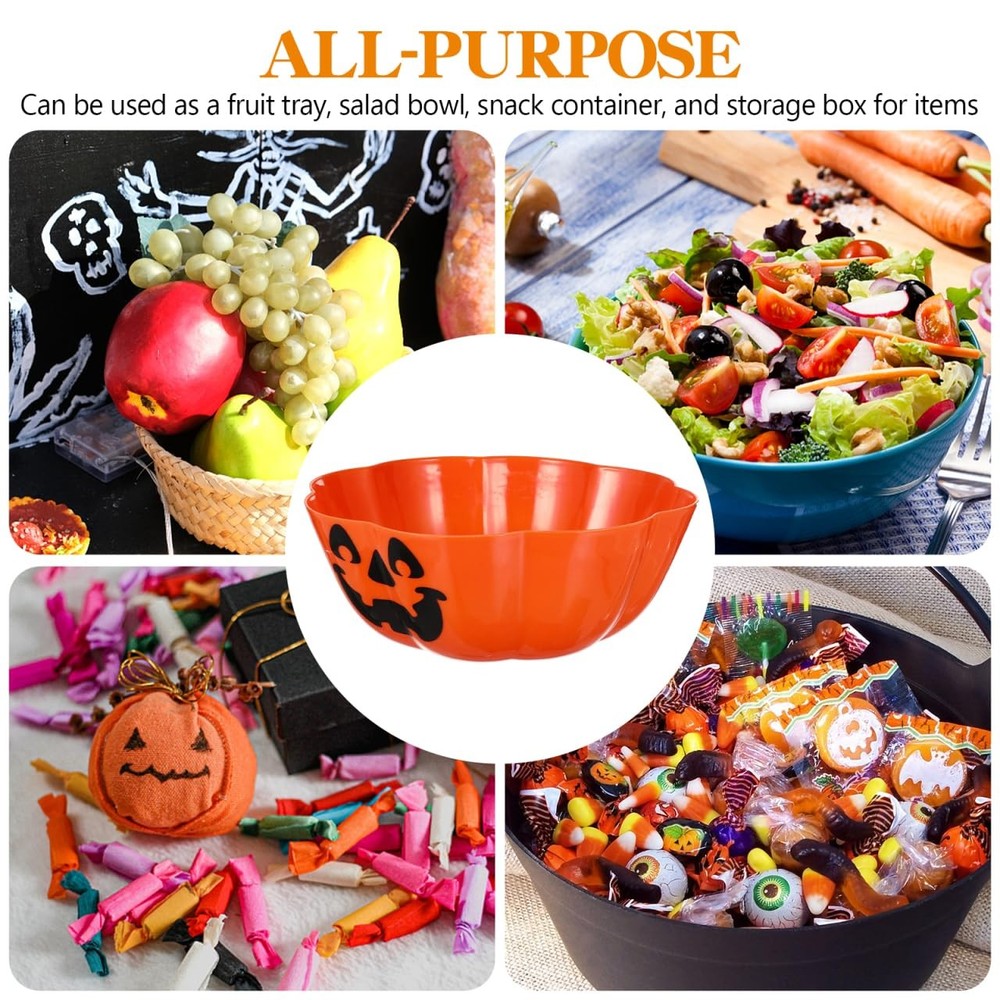 UPKOCH Halloween Pumpkin Candy Bowl, Large Orange Snack Dish, Multi-Function Fru