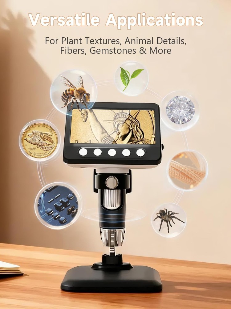 WKR Coin Microscope, 4.3" LCD USB Digital Microscope 4.3 inches 1080P, Black