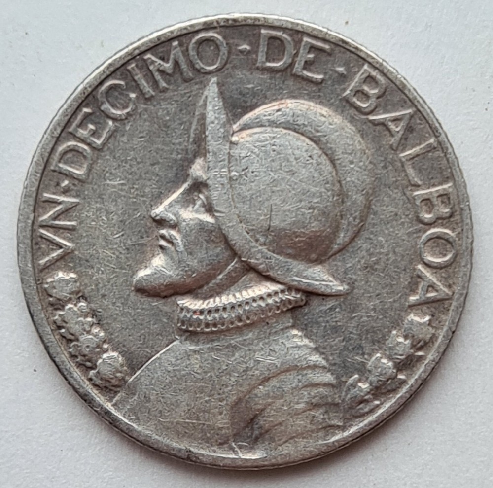 •1933•PANAMA•1/10 BALBOA•SILVER COIN•