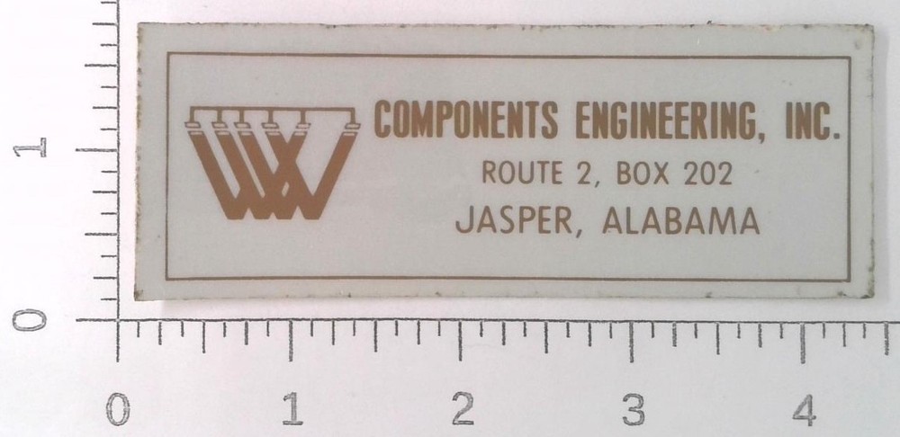 Vintage WW Components Engineering Inc Jasper Alabama Coal Mining Sticker Decal