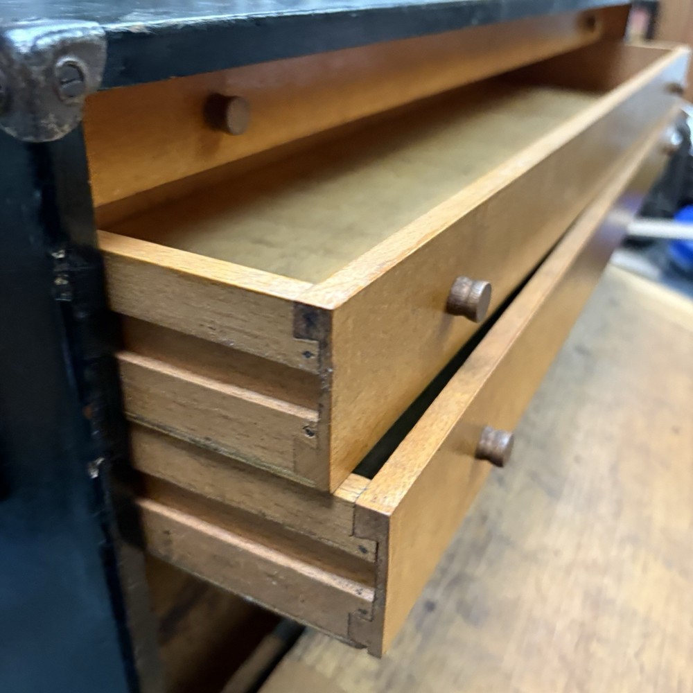 Antique Engineers Tool Box 3 Internal Drawers Brass Lock And Key