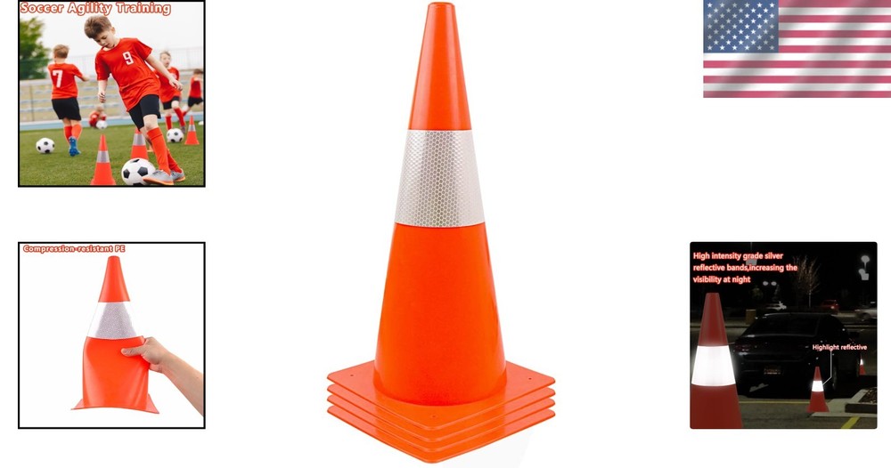 15-Inch Construction Cones with Reflective Collars - 4 Pack for Ultimate Safety