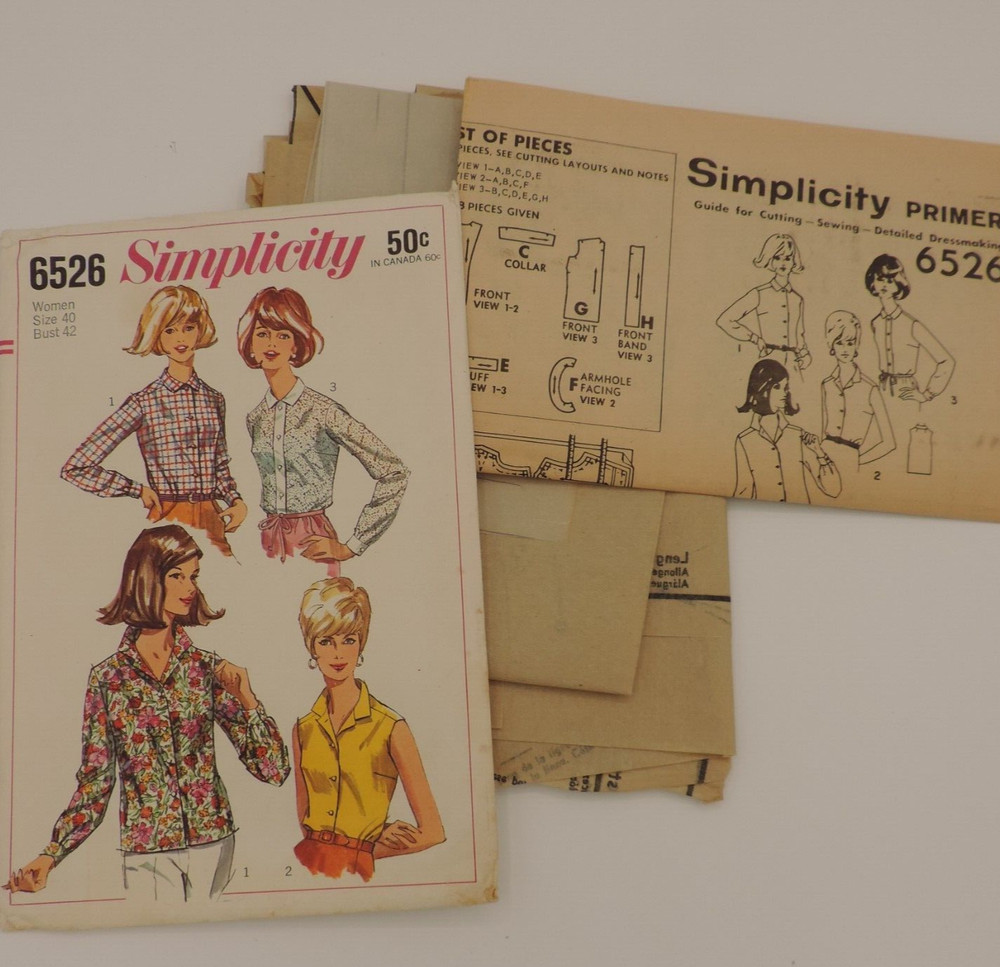 Simplicity 6526 Miss Button Front/Collared Blouse Size 40 B: 42 Complete