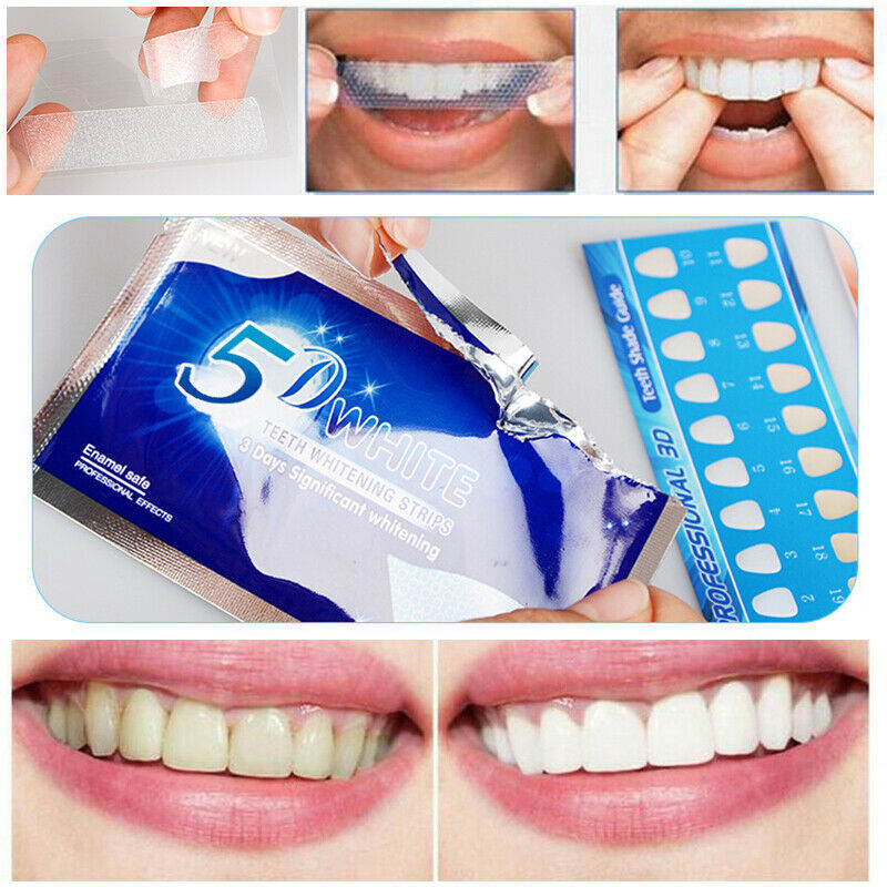5D Teeth Whitening Strips Bleaching White Strips Non Sensitive Tooth Whitener US