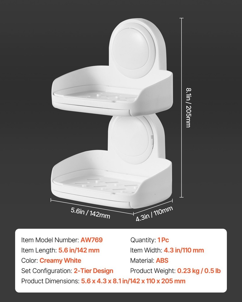 Soap Holder for Shower Double Layer Suction Cup Wall Mounted NO-Drilling S