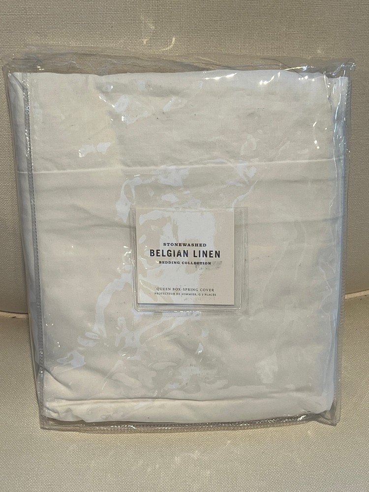 RESTORATION HARDWARE StoneWashed Belgian Linen Box Spring Cover White Queen NEW
