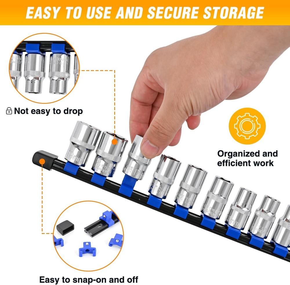 Socket Organizer ABS Socket Holder Set 1/4" 3/8" 1/2" Drive Socket Rail Holders