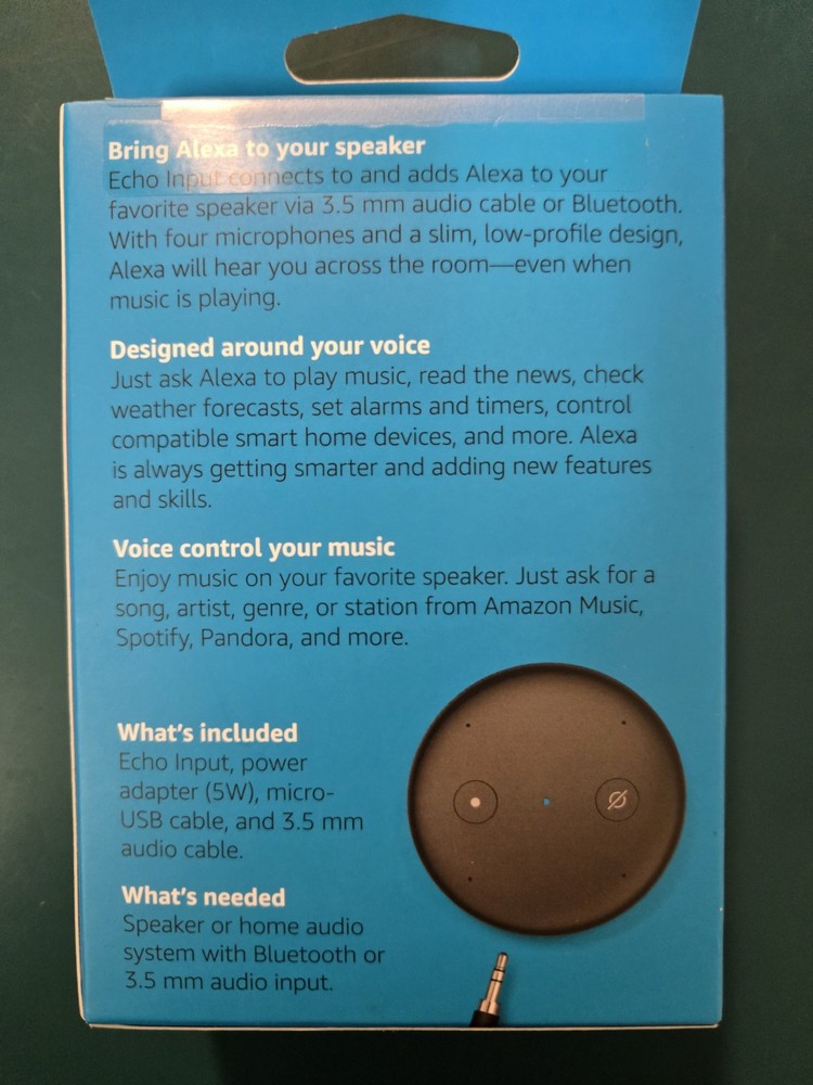 Echo Input Amazon Voice Control Speaker Accessory New Sealed In Box