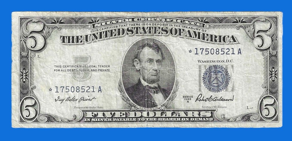 🔥BEAUTIFUL *STAR NOTE*⭐ 1953A 💵$5 DOLLAR BILL 💎SILVER CERTIFICATE🔥CLEAN NOTE