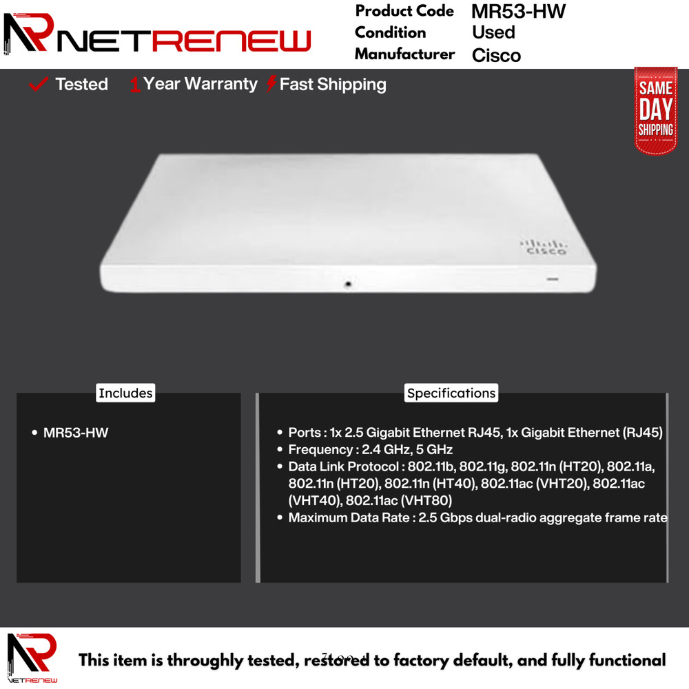 Unclaimed  MR53-HW Cisco Meraki  Wireless Access Point