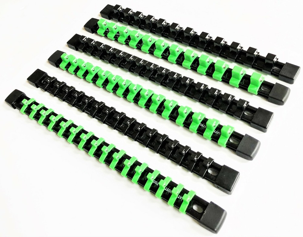 6 GOLIATH INDUSTRIAL ABS MOUNTABLE SOCKET RAIL RACK HOLDER ORGANIZER GREEN/BLACK