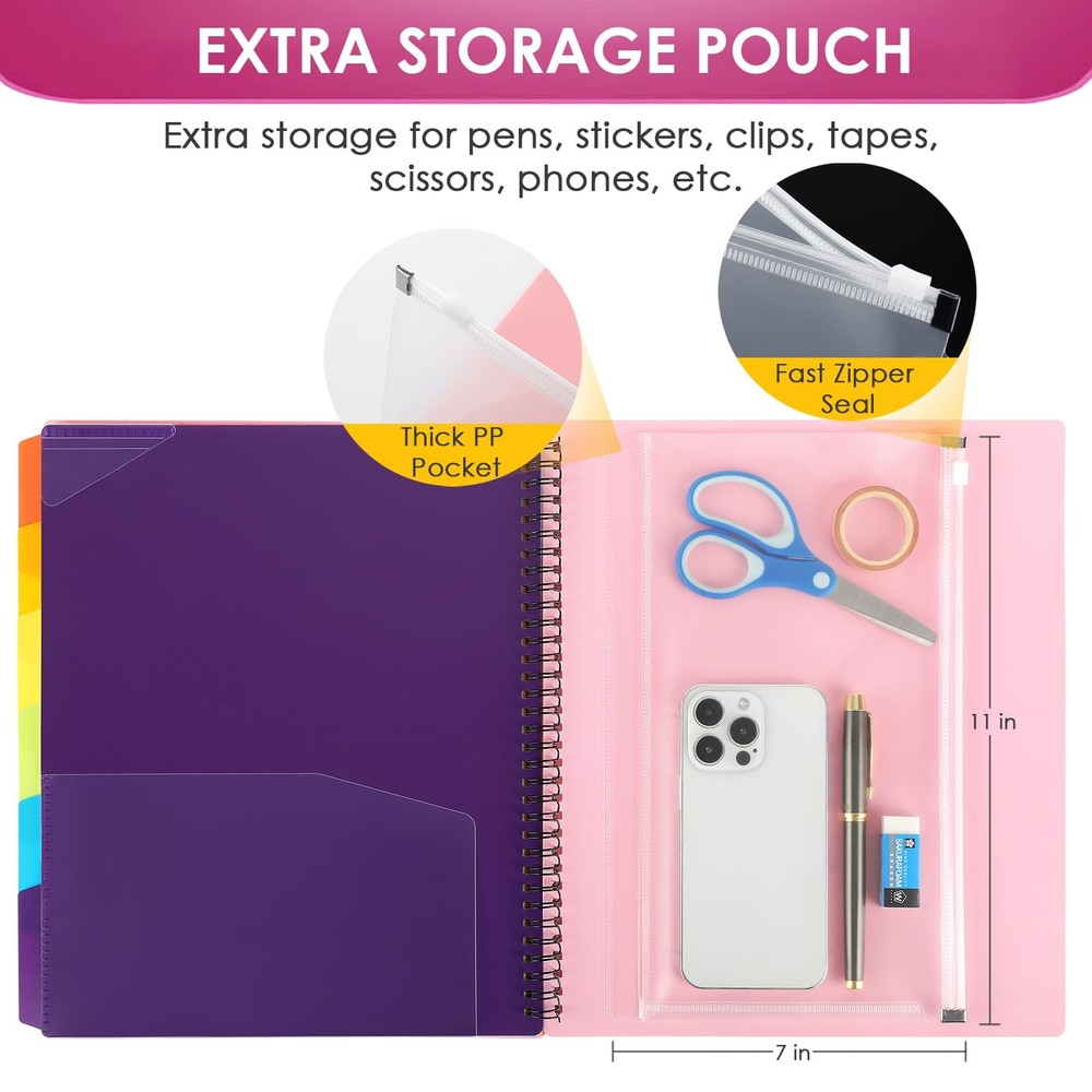 12 Pocket Poly Project Organizer, Spiral Binder Organizer Multi Pocket Folder...