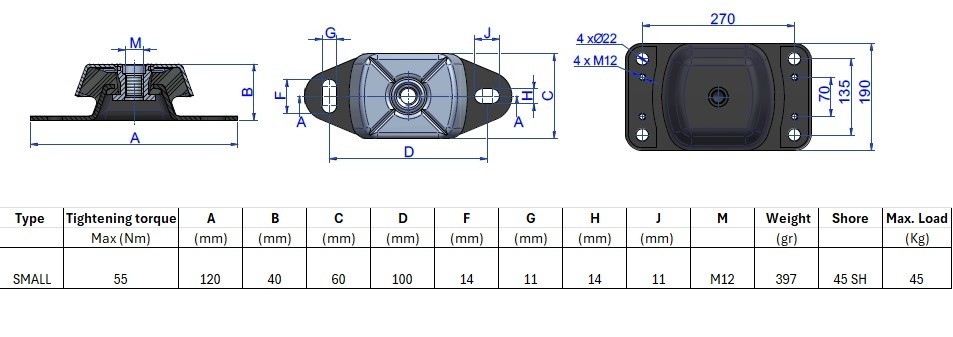 AMC Mount 45Sh-M12 Light Duty Engine Mount & Threaded Height Adjuster M12