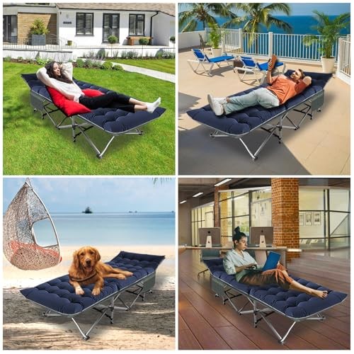 Camping Cot, Folding Camping Cots for Adults Sleeping 1200D Double Layer Blue